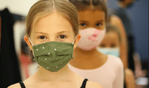 Dancers in class with masks on